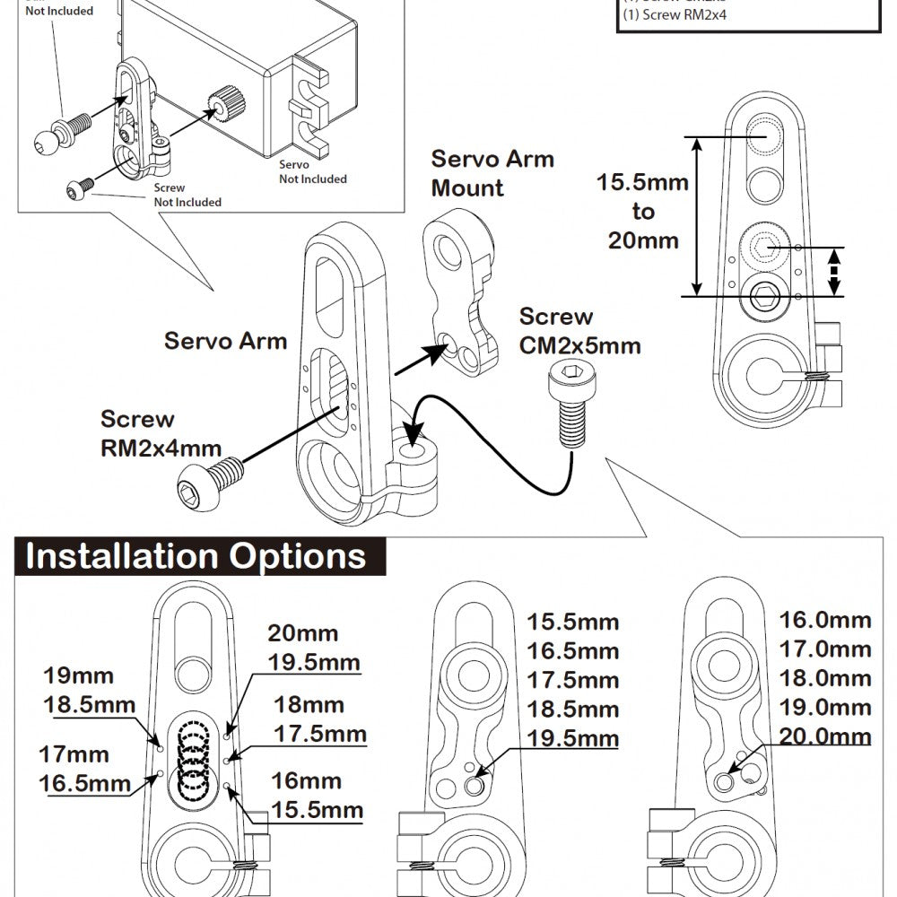 Yeah Racing: 7075 Aluminium Adjustable Servo Horn 15.5-20mm (0.5mm Step)