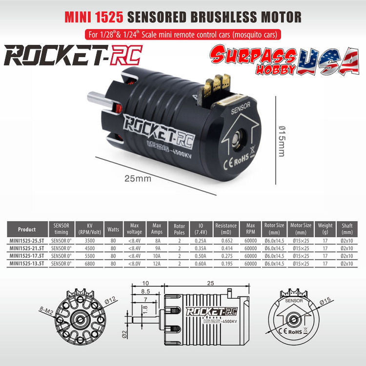 Surpass Hobby: Rocket-RC Mini 1525 3500KV Brushless Sensored Motor