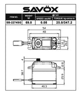 Savox - SB-2274-SG - High Voltage Brushless Digital Servo 0.080sec / 347.2oz @ 7.4V