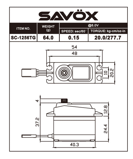 Savox - SC-1256TG-BE - Black Edition Standard Size Coreless Digital Servo 0.15sec / 277oz @ 6V